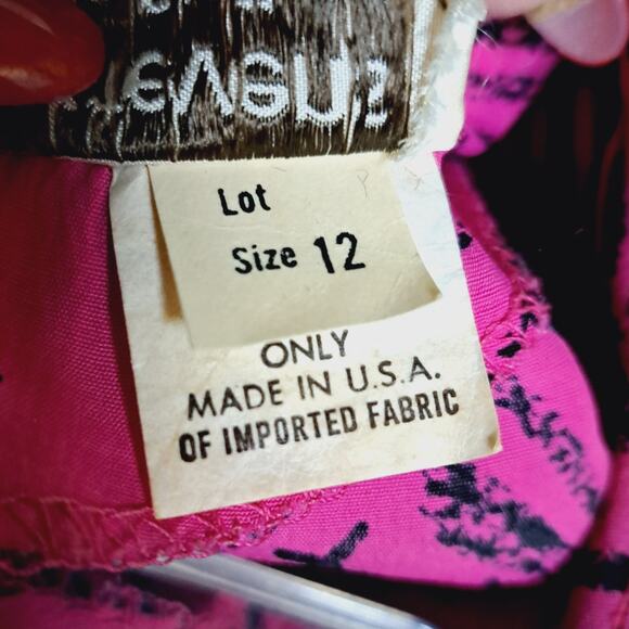 VTG 80 Karin Stevens by Steven Stoller Magenta Black 3/4 sleeve maxi Dress 12 - Picture 6 of 7